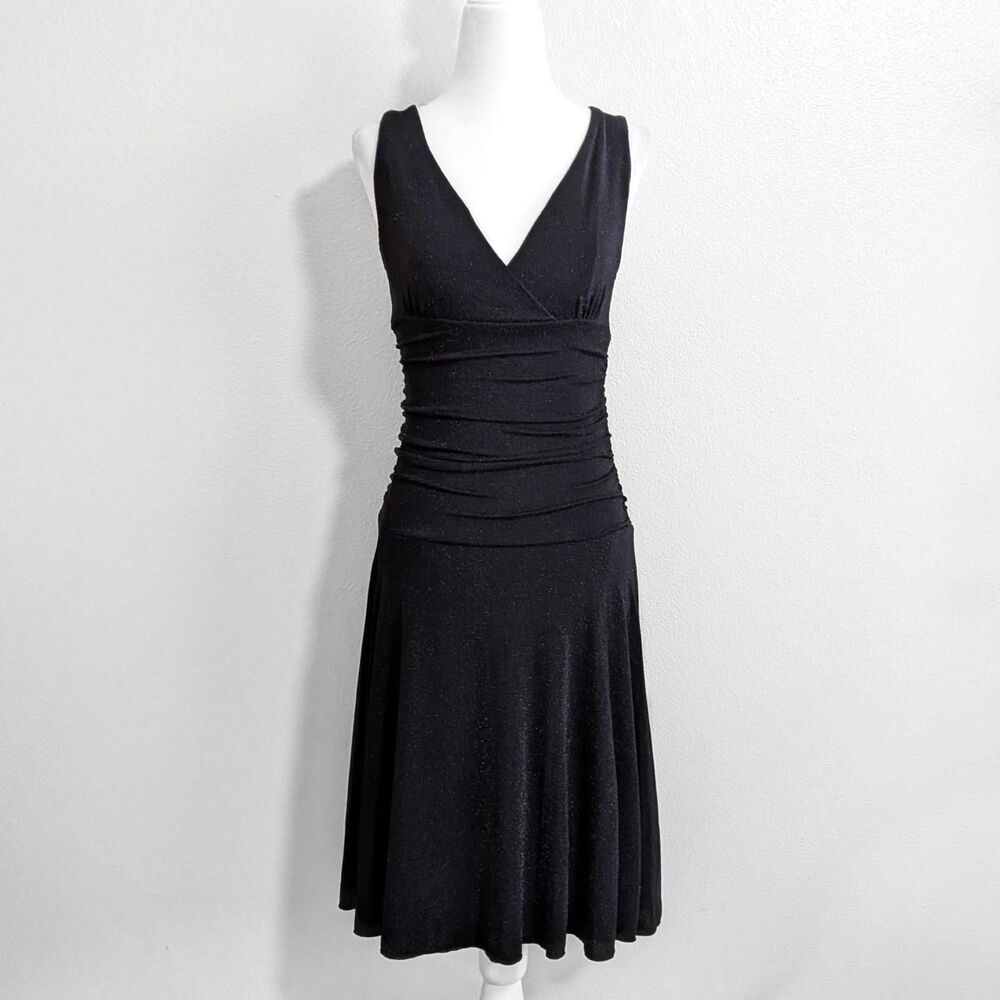 Vintage Connected Apparel Black Sparkly V-Neck Midi Dress | Size 12